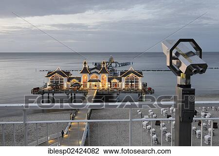 Illuminated pier, Baltic Sea resort town of Sellin, Ruegen Island, Mecklenburg-Western Pomerania, Germany, Europe View Large Photo Image Stock Image - Illuminated pier, Baltic Sea resort town of Sellin, Ruegen Island, Mecklenburg-Western Pomerania, Germany, Europe. Fotosearch