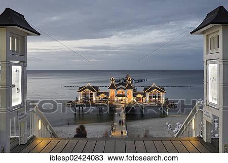 Illuminated pier, Baltic Sea resort town of Sellin, Ruegen Island, Mecklenburg-Western Pomerania, Germany, Europe View Large Photo Image Stock Image - Illuminated pier, Baltic Sea resort town of Sellin, Ruegen Island, Mecklenburg-Western Pomerania, Germany, Europe. Fotosearch
