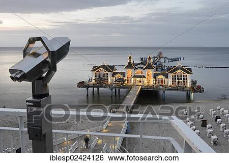 Illuminated pier, Baltic Sea resort town of Sellin, Ruegen Island, Mecklenburg-Western Pomerania, Germany, Europe View Large Photo Image Stock Photograph - Illuminated pier, Baltic Sea resort town of Sellin, Ruegen Island, Mecklenburg-Western Pomerania, Germany, Europe. Fotosearch