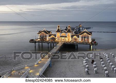 Illuminated pier, Baltic Sea resort town of Sellin, Ruegen Island, Mecklenburg-Western Pomerania, Germany, Europe View Large Photo Image Stock Photography - Illuminated pier, Baltic Sea resort town of Sellin, Ruegen Island, Mecklenburg-Western Pomerania, Germany, Europe. Fotosearch