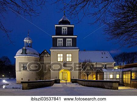 "Illuminated Schloss Martfeld Castle at dusk in winter, Schwelm, North Rhine-Westphalia, Germany, Europe" View Large Photo Image Stock Image - "Illuminated Schloss Martfeld Castle at dusk in winter, Schwelm, North Rhine-Westphalia, Germany, Europe". Fotosearch