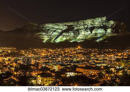 Stock Image - "Illuminated Table Mountain, Cape Town, Western Cape, South Africa, Africa". Fotosearch