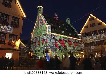 "Illuminated town hall, market square of Biberach, long exposure, late shopping night, Biberach an der Riss, Upper Swabia, Baden-Wuerttemberg, Germany, Europe" View Large Photo Image Stock Photo - "Illuminated town hall, market square of Biberach, long exposure, late shopping night, Biberach an der Riss, Upper Swabia, Baden-Wuerttemberg, Germany, Europe". Fotosearch