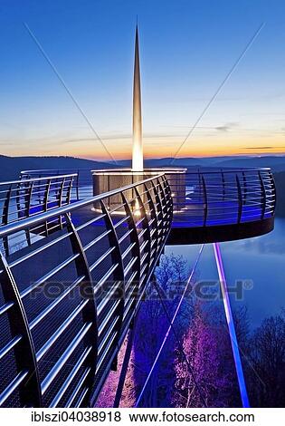 "Illuminated viewing platform Biggeblick, Biggesee reservoir, Attendorn, Sauerland, North Rhine-Westphalia, Germany, Europe" View Large Photo Image Stock Photo - "Illuminated viewing platform Biggeblick, Biggesee reservoir, Attendorn, Sauerland, North Rhine-Westphalia, Germany, Europe". Fotosearch