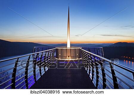 "Illuminated viewing platform Biggeblick, Biggesee reservoir, Attendorn, Sauerland, North Rhine-Westphalia, Germany, Europe" View Large Photo Image Stock Photograph - "Illuminated viewing platform Biggeblick, Biggesee reservoir, Attendorn, Sauerland, North Rhine-Westphalia, Germany, Europe". Fotosearch