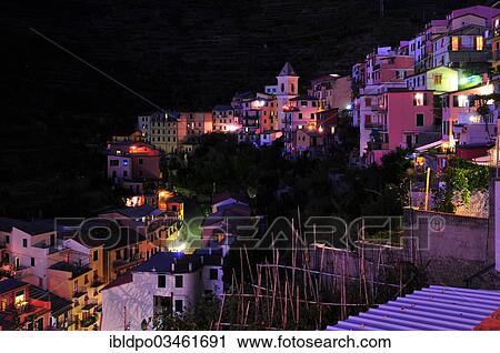 "Illuminated village of Manarola at night, Manarola, Cinque Terre, Liguria, Italy, Europe" View Large Photo Image Stock Image - "Illuminated village of Manarola at night, Manarola, Cinque Terre, Liguria, Italy, Europe". Fotosearch