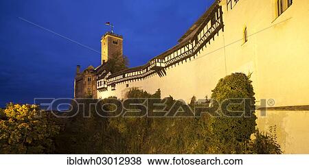 "Illuminated Wartburg Castle at dusk, UNESCO World Heritage Site, Eisenach, Thuringia, Germany, Europe" View Large Photo Image Stock Photo - "Illuminated Wartburg Castle at dusk, UNESCO World Heritage Site, Eisenach, Thuringia, Germany, Europe". Fotosearch