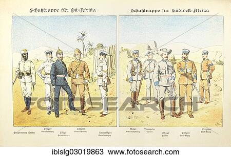 "Illustration, lithography, uniforms of Imperial German colonial soldiers in East Africa and South-west Africa, late 19th century, coloured, Germany, Europe" View Large Photo Image Stock Image - "Illustration, lithography, uniforms of Imperial German colonial soldiers in East Africa and South-west Africa, late 19th century, coloured, Germany, Europe". Fotosearch