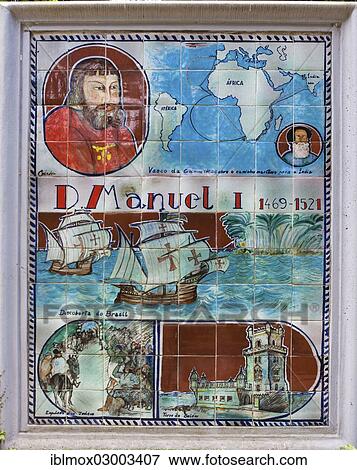 Stock Photo - "Image made from tiles, part of the alley of tile images in the Jardim Botanico da Madeira or Botanical Garden, on the grounds of the farm of the Reid hotelier family, Jose Bernardo foundation, Terreiro da Luta, Funchal, Madeira, Portugal, Europe". Fotosearch