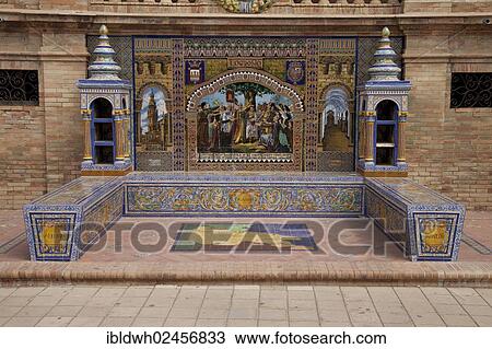 Stock Image - "Image made of tiles in the Plaza de Espana, Seville, Andalusia, Spain, Europe". Fotosearch