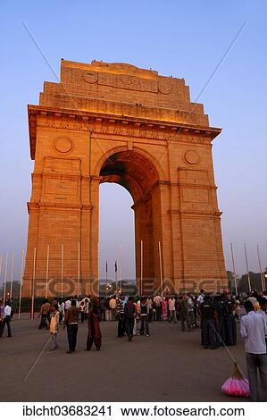 Stock Image - "India Gate or All India War Memorial Arch by Sir Edwin Landseer Lutyens at dusk, New Delhi, Delhi, India, Asia". Fotosearch