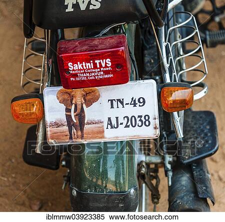 Stock Photography - "Indian motor scooter license plate with elephant motif, India, Asia". Fotosearch
