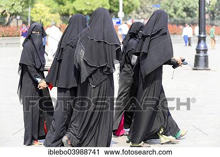 Stock Image - "Indian women with veil in the city center, Mumbai, Maharashtra, India, Asia". Fotosearch