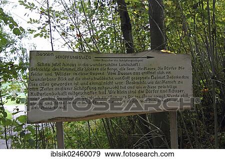 "Information board about Schoepfungsweg walking trail, near Offingen, Upper Swabia, Baden-Wuerttemberg, Germany, Europe" View Large Photo Image Stock Photo - "Information board about Schoepfungsweg walking trail, near Offingen, Upper Swabia, Baden-Wuerttemberg, Germany, Europe". Fotosearch