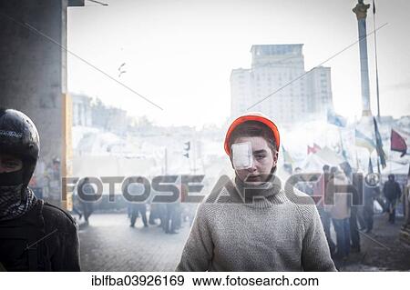 Stock Photo - "Injured protester, Euromaidan, Kiev, Ukraine, Europe". Fotosearch