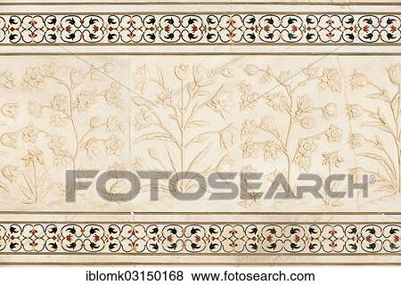 Stock Photo - "Inlaid marble, floral relief, Taj Mahal, mausoleum, UNESCO World Heritage Site, Agra, Uttar Pradesh, India, Asia". Fotosearch