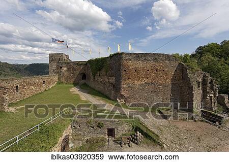 "Inner bailey with clock tower, Burg Rheinfels castle, Unesco World Heritage Upper Middle Rhine Valley, near St. Goar, Rhineland-Palatinate, Germany, Europe" View Large Photo Image Stock Photo - "Inner bailey with clock tower, Burg Rheinfels castle, Unesco World Heritage Upper Middle Rhine Valley, near St. Goar, Rhineland-Palatinate, Germany, Europe". Fotosearch