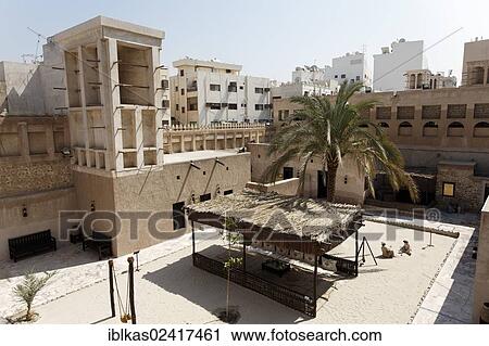 Innr courtyard with a wind tower, typical residential dwelling of the Emirates, Heritage House, Dubai, United Arab Emirates, Middle East, Asia View Large Photo Image Stock Image - Innr courtyard with a wind tower, typical residential dwelling of the Emirates, Heritage House, Dubai, United Arab Emirates, Middle East, Asia. Fotosearch