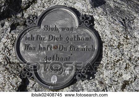 Stock Photography - "Inscription on a wayside cross near Otterswang, Upper Swabia, Baden-Wuerttemberg, Germany, Europe". Fotosearch
