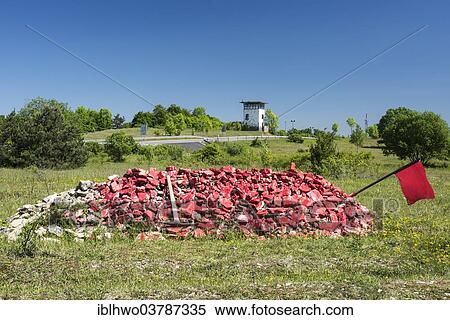 Stock Photography - "Installation """"Red Holocaust"""", Skulpturenpark Deutsche Einheit sculpture park of German Unity, Henneberg, Thuringia, Germany, Europe". Fotosearch
