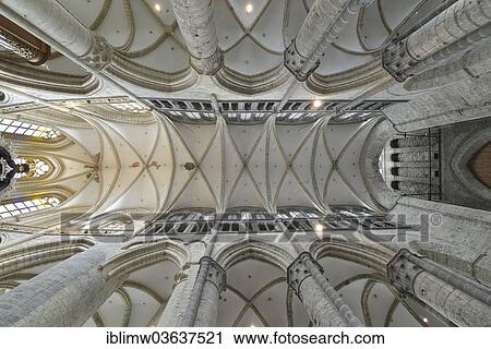 Interior Ceiling With Rib Vault In The Nave St Nicholas Church Or Sint Niklaaskerk Ghent Flemish Region Belgium Europe Stock Image