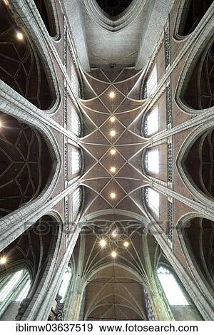 Interior Ceiling With Rib Vault In The Nave Roman Catholic St Bavo Cathedral Or Sint Baafskathedraal Ghent Flemish Region Belgium Europe