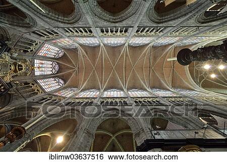 Stock Photograph - "Interior, ceiling with rib vault in the choir area, Roman Catholic St. Bavo Cathedral or Sint-Baafskathedraal, Ghent, Flemish Region, Belgium, Europe". Fotosearch