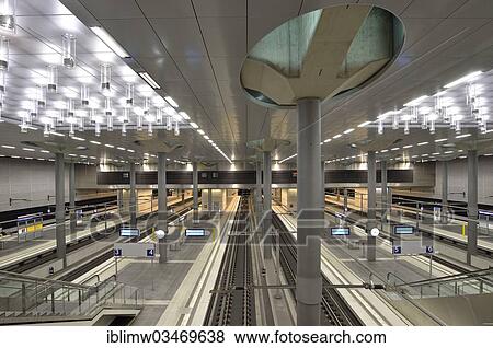 Stock Photo - "Interior, DB German federal railway station for long distance trains, Lehrter Bahnhof railway station, BVG, Berliner Verkehrsbetriebe of Berlin Transport Company, Berlin, Berlin, Germany, Europe". Fotosearch