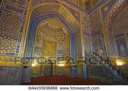 "Interior decorated in gold, mosque in the Ulugh Beg Madrasah, Registan, Samarkand, Uzbekistan, Asia" View Large Photo Image Stock Photo - "Interior decorated in gold, mosque in the Ulugh Beg Madrasah, Registan, Samarkand, Uzbekistan, Asia". Fotosearch