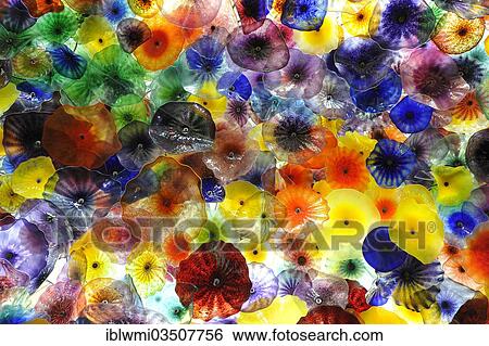 Interior Glass Ceiling With Glass Flowers Luxury Hotel Casino Bellagio Las Vegas Nevada United States North America Stock Photograph