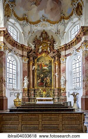Stock Photo - "Interior in Rococo style, high altar, Chapel of Anastasia, Benediktbeuern Benedictine monastery, Benediktbeuern, Upper Bavaria, Bavaria, Germany, Europe". Fotosearch