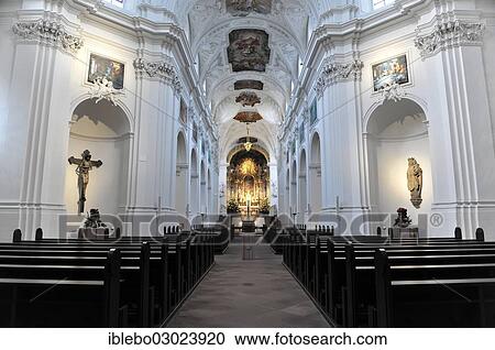 Stock Image - "Interior, nave, Neumunster Collegiate Church, Wurzburg, Lower Franconia, Bavaria, Germany, Europe". Fotosearch