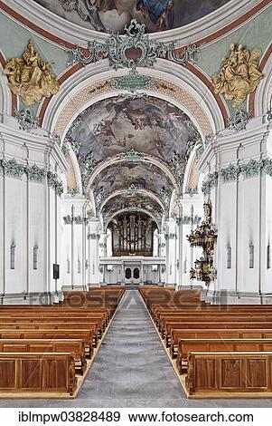 Stock Photo - "Interior, nave of the baroque Catholic Cathedral of St. Gallen, St. Gallen, Canton of St. Gallen, Switzerland, Europe". Fotosearch