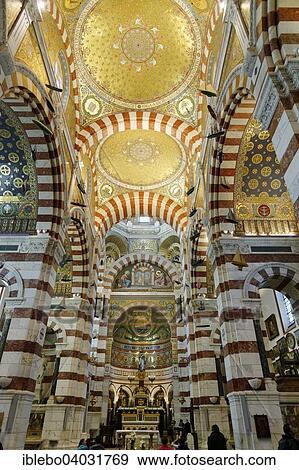 Stock Photo - "Interior, Notre-Dame de la Garde with mosaics, Marseille, Bouches du Rhone, Region Provence Alpes Cote d'Azur, France, Europe". Fotosearch