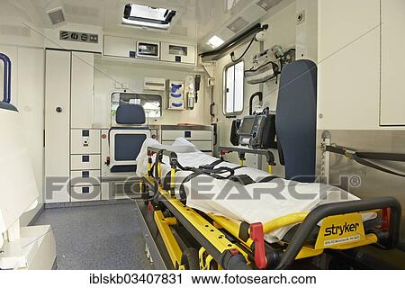 "Interior of an ambulance, stretcher and technical treatment equipment, Lehel, Munich, Upper Bavaria, Bavaria, Germany, Europe" View Large Photo Image Stock Image - "Interior of an ambulance, stretcher and technical treatment equipment, Lehel, Munich, Upper Bavaria, Bavaria, Germany, Europe". Fotosearch