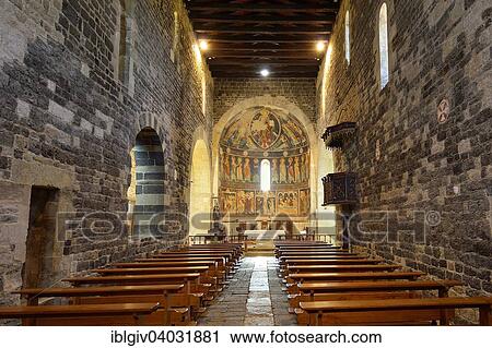Stock Image - "Interior of the abbey church, Basilica di Saccargia, Santissima Trinita di Saccargia, near Codrongianos, Province of Sassari, Sardinia, Italy, Europe". Fotosearch