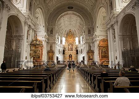 Stock Photo - "Interior of the Catholic Jesuit Church of St. Michael, Munich, Upper Bavaria, Bavaria, Germany, Europe". Fotosearch