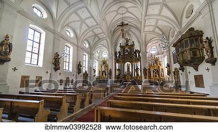 Stock Photo - "Interior of the Church of St. Andrew, Berchtesgaden, Berchtesgadener Land district, Upper Bavaria, Bavaria, Germany, Europe". Fotosearch