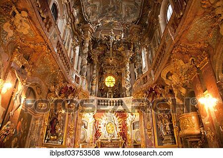 Stock Photo - "Interior of the late Baroque Asam Church or St. Johann Nepomuk Church, Munich, Upper Bavaria, Bavaria, Germany, Europe". Fotosearch