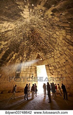 "Interior of the Treasury of Atreus, an impressive """"tholos"""" beehive shaped tomb on the Panagitsa Hill, UNESCO World Heritage Site, Mycenae, Greece, Europe" View Large Photo Image Stock Image - "Interior of the Treasury of Atreus, an impressive """"tholos"""" beehive shaped tomb on the Panagitsa Hill, UNESCO World Heritage Site, Mycenae, Greece, Europe". Fotosearch