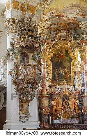 "Interior, pulpit and high altar, Wieskirche church or Pilgrimage Church of Wies, UNESCO World Heritage Site, Wies, Steingaden, Pfaffenwinkel region, Upper Bavaria, Bavaria, Germany, Europe" View Large Photo Image Stock Image - "Interior, pulpit and high altar, Wieskirche church or Pilgrimage Church of Wies, UNESCO World Heritage Site, Wies, Steingaden, Pfaffenwinkel region, Upper Bavaria, Bavaria, Germany, Europe". Fotosearch