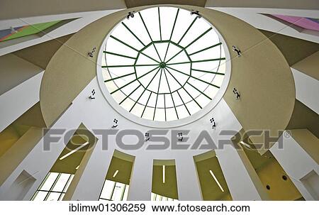 Stock Photo - "Interior, roof construction, front foyer, New State Gallery, Stuttgart, Baden-Wuerttemberg, Germany, Europe". Fotosearch