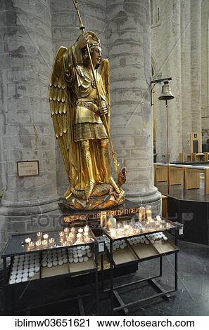 "Interior, statue of St Michael, St Michel, Cathedrale St Michel et Gudule, Cathedral of St. Michael and St. Gudula, Brussels, Brussels Region, Belgium, Europe" View Large Photo Image Stock Image - "Interior, statue of St Michael, St Michel, Cathedrale St Michel et Gudule, Cathedral of St. Michael and St. Gudula, Brussels, Brussels Region, Belgium, Europe". Fotosearch
