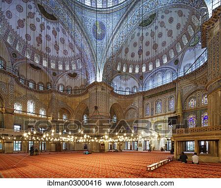 Stock Photograph - "Interior view, Blue Mosque, Sultan Ahmed Mosque or Sultanahmet Camii, Istanbul, Turkey, Europe, Istanbul, Istanbul Province, Turkey, Asia". Fotosearch