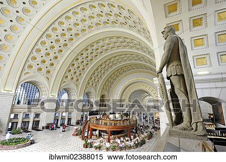 "Interior view, Great Main Hall, larger than life statues, concourse, train station, Union Station, Washington DC District of Columbia, USA" View Large Photo Image Stock Photography - "Interior view, Great Main Hall, larger than life statues, concourse, train station, Union Station, Washington DC District of Columbia, USA". Fotosearch
