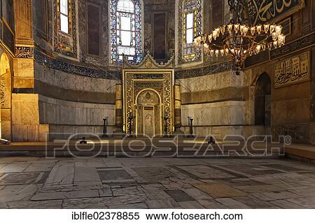 "Interior view, Islamic prayer niche, Mihrab, for the Muslim ritual prayer, Hagia Sophia, Ayasofya, UNESCO World Heritage Site, Istanbul, Turkey, Europe, Asia" View Large Photo Image Stock Photography - "Interior view, Islamic prayer niche, Mihrab, for the Muslim ritual prayer, Hagia Sophia, Ayasofya, UNESCO World Heritage Site, Istanbul, Turkey, Europe, Asia". Fotosearch