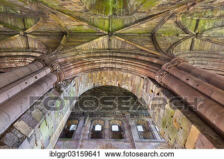 Stock Image - "Interior view, Melrose Abbey, Melrose, Scottish Borders, Scotland, United Kingdom, Europe". Fotosearch