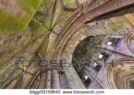 Stock Image - "Interior view, Melrose Abbey, Melrose, Scottish Borders, Scotland, United Kingdom, Europe". Fotosearch