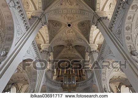 Stock Photo - "Interior view, nave, Church of St. Andreas, monastery church, early baroque style, Dusseldorf, Rhineland, North Rhine-Westphalia, Germany, Europe". Fotosearch