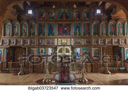 Stock Photo - "Interior view, Orthodox Cathedral of the Holy Trinity, Anadyr, Chukotka Autonomous Okrug, Russia, Europe". Fotosearch